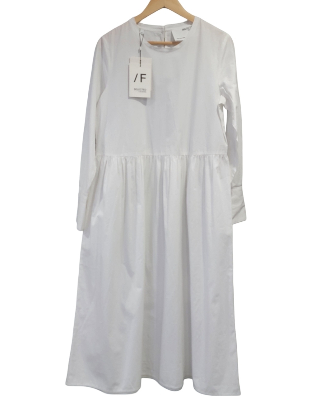 NWT Selected Femme White Mirabella Midi Dress Organic Cotton Size 40 (US 10) - Picture 2 of 16